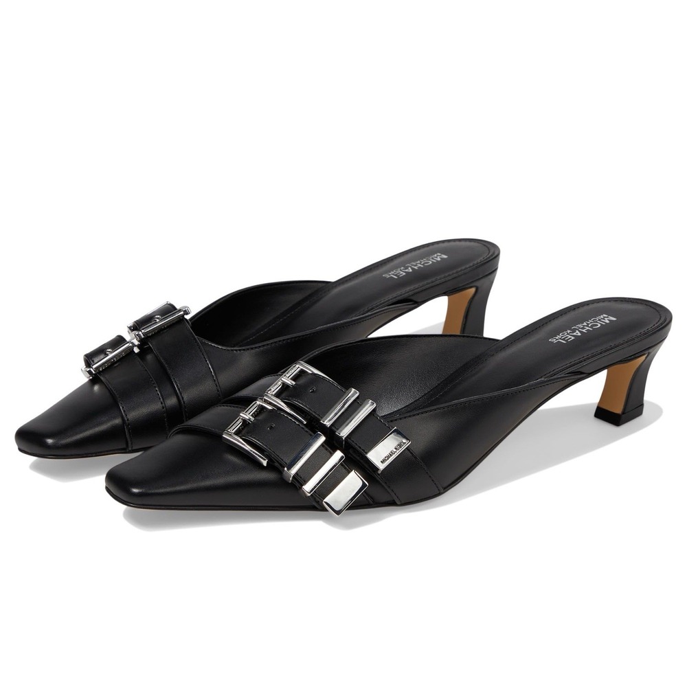 NWOB Michael Kors Women Shoes Size‎ 7M Darrington Kitten Heel Mule Black Leather - Picture 2 of 11